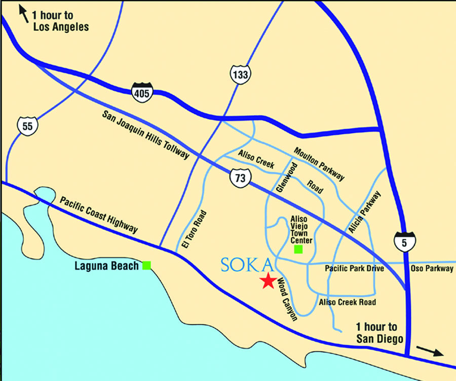 Driving directions map to SUA from Interstate 5 and the 73 toll road  